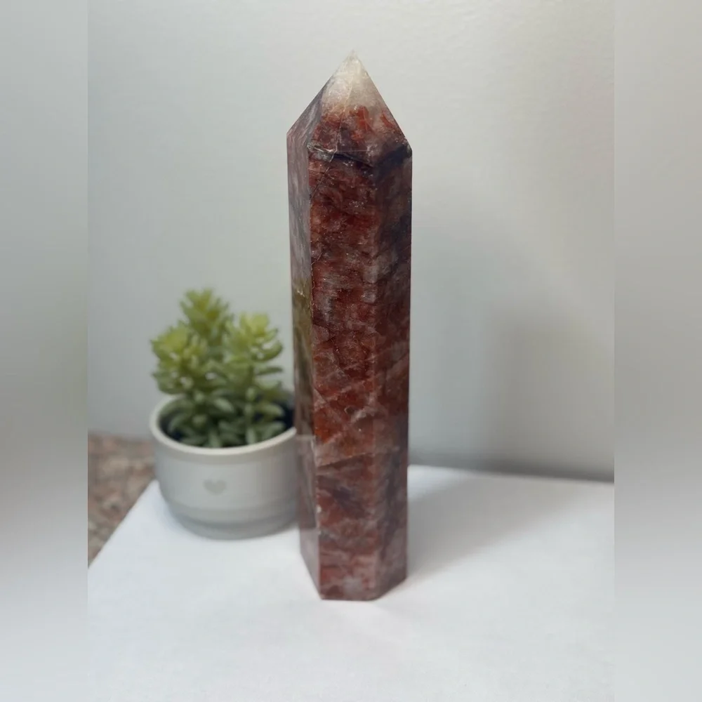 Huge Beautiful Fire Quartz Crystal Tower